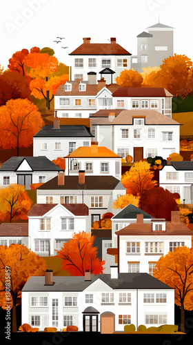 Illustration Autumn Town Ho...