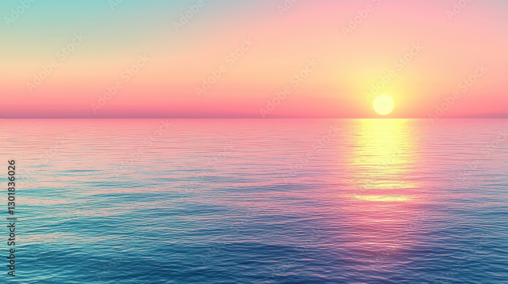 Obraz premium Sunrise over ocean Sun rising, water reflecting light, serene, soft colors