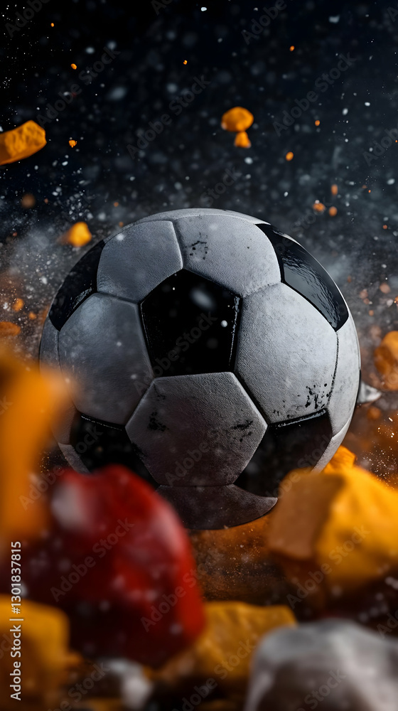 Naklejka premium 3D Illustration Soccer Ball Dynamic Motion Abstract Background