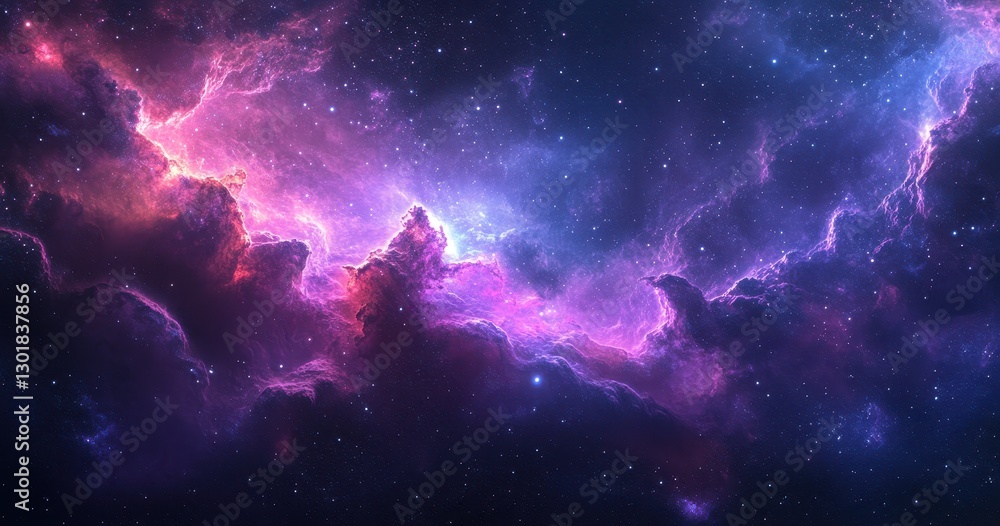 Fototapeta premium Vibrant Cosmic Nebula with Colorful Gas Clouds and Stars in Deep Space, Celestial Landscape for Astronomy Enthusiasts and Science Fiction Lovers