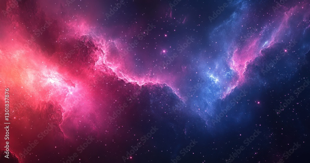 Obraz premium Vibrant Cosmic Nebula with Stunning Colors of Pink and Blue in a Starry Background, Perfect for Space and Universe Themes in Art and Design Projects