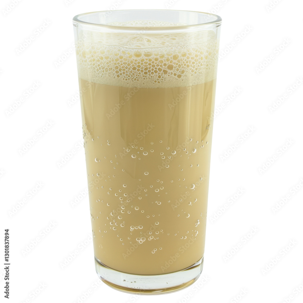 Creamy beverage in tall glass with bubbles and froth on top Creamy beverage in tall glass with bubbles and froth on top