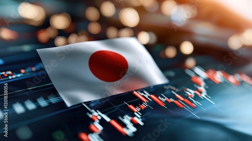 Dramatic Japan Flag Amid Falling Stock Market