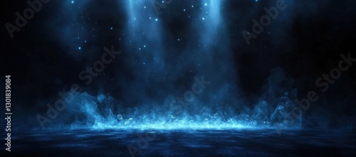 Wallpaper Mural Blue spotlights illuminating smoke and fog over dark background Torontodigital.ca