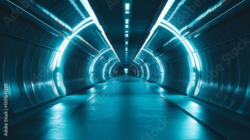 Abstract Futuristic Tunnel with Neon Lights for Modern Background Design