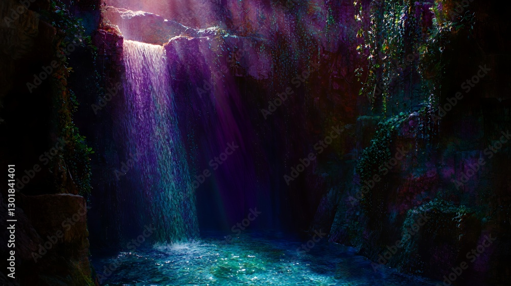 Enchanted Waterfall with Purple and Blue Light Enchanted Waterfall with Purple and Blue Light