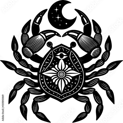 Zodiac sign cancer, vector illustration of a tattoo