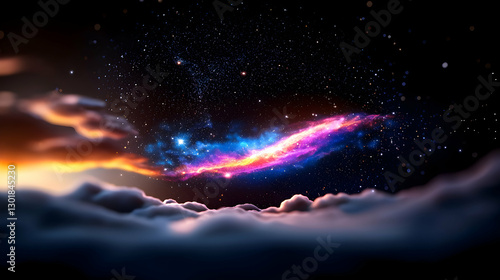Celestial Night Sky With Glowing Nebulae and Clouds