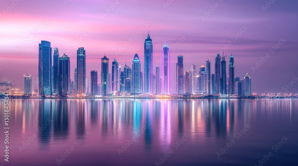 Obraz premium Dubai Skyline at Dawn: A Breathtaking Panoramic View