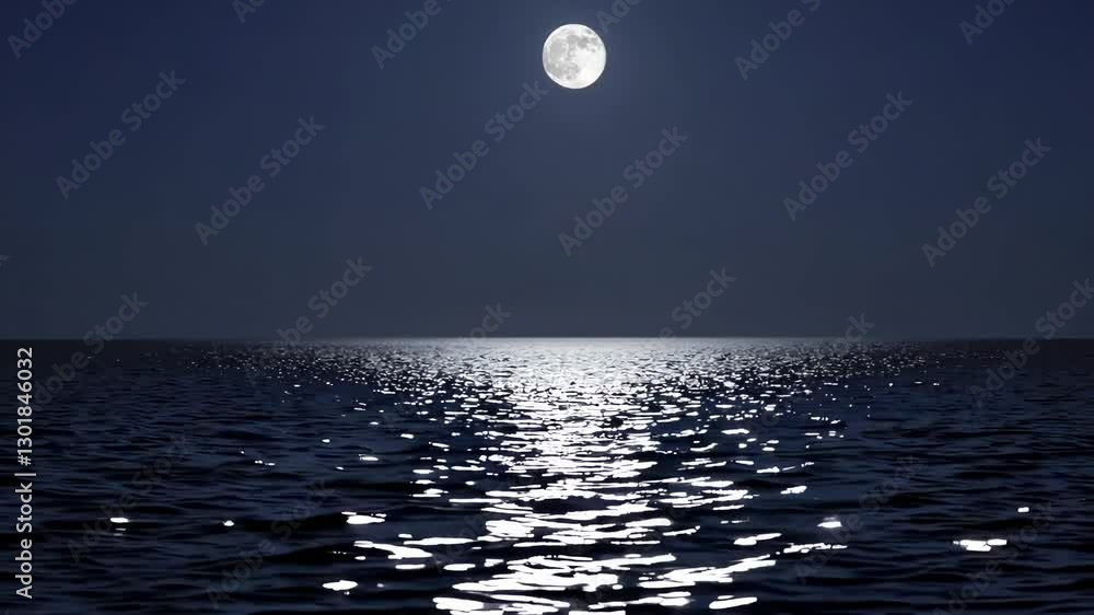 Moonlit ocean with reflection under clear night sky. Tranquil nature concept Moonlit ocean with reflection under clear night sky. Tranquil nature concept