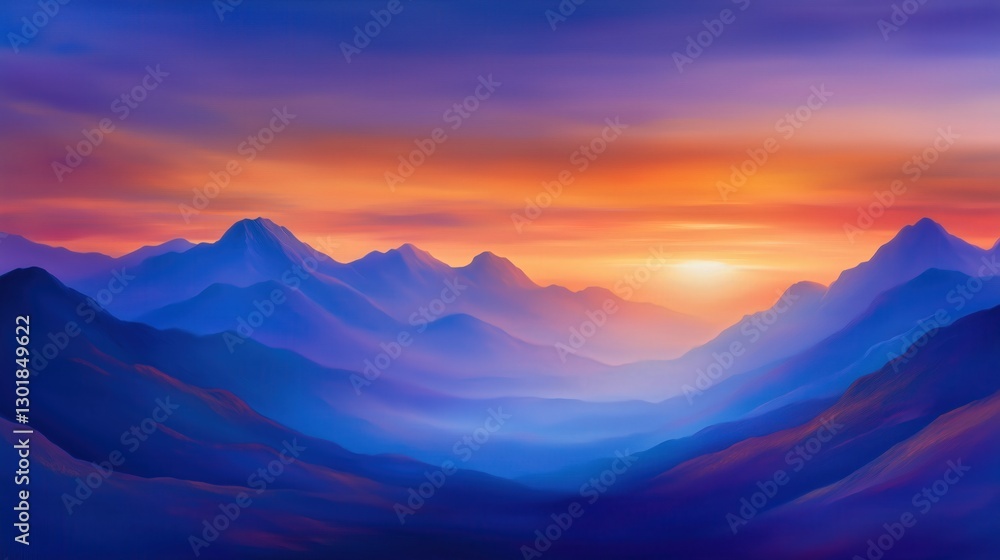 Obraz premium A mesmerizing view of mountains at sunset, with hues of purple, orange, and pink. Perfect for travel, inspiration, and nature themes