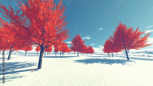 Red Trees in Snowy Landscape Pixel Art