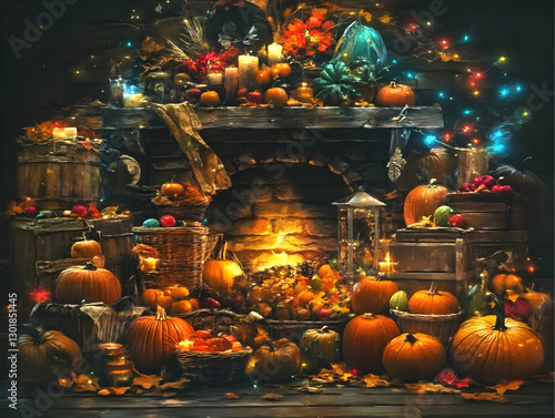 Autumn Fireplace Illustrati...