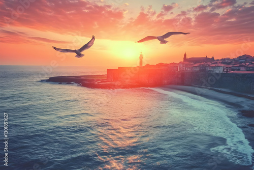 Photo Coastal Sunset Town S...