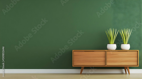 3D Illustration Green Wall,...