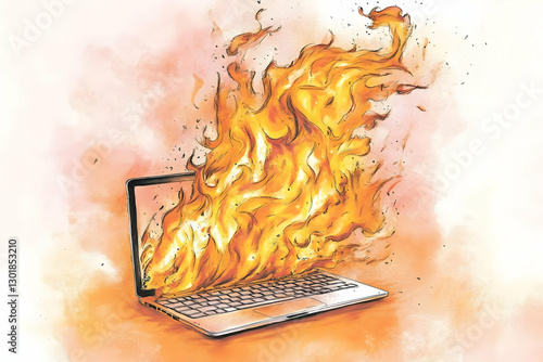 Illustration of Laptop Fire...
