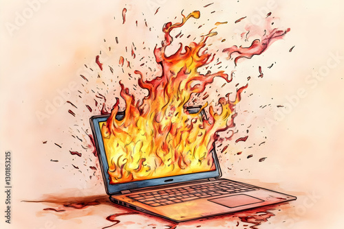 Illustration of Laptop Fire...