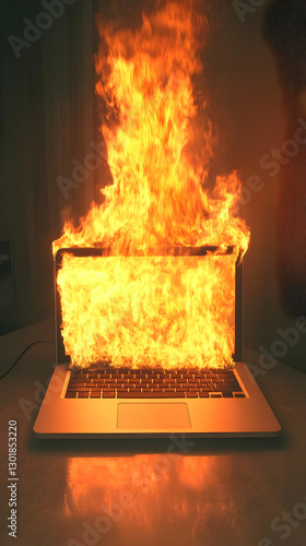 3D Illustration Laptop Fire...