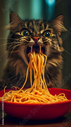 Photo of Cat Eating Spaghet...