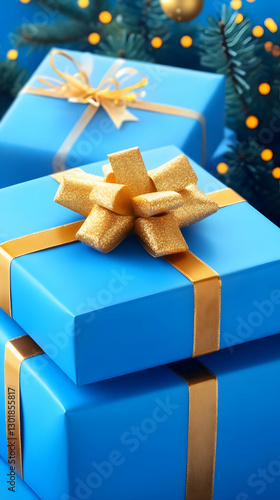 Blue Gift Boxes with Gold B...