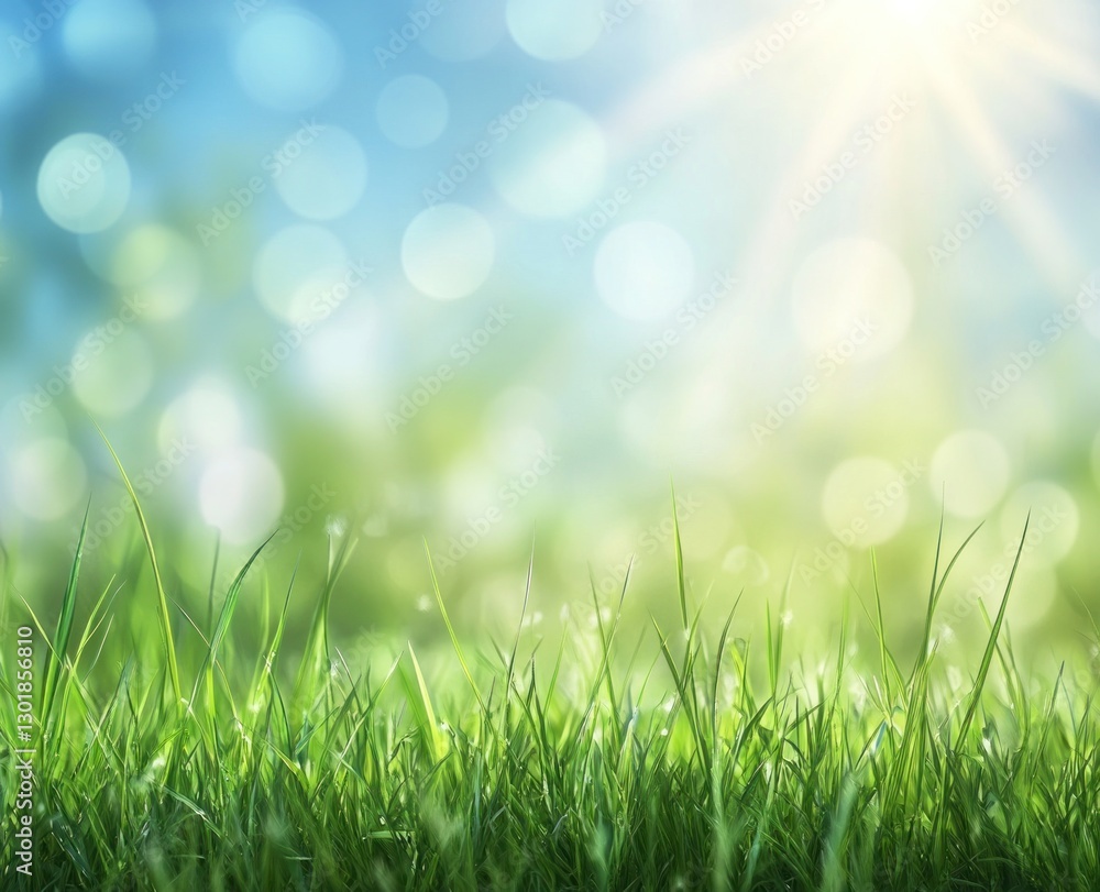 Vibrant green grass with bright sunlit bokeh background. Vibrant green grass with bright sunlit bokeh background.