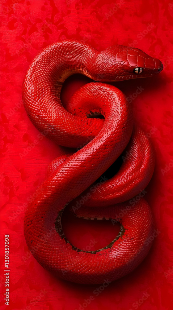 Obraz premium 3D Illustration Red Snake Scales Reptile Coiled Pattern Background Texture