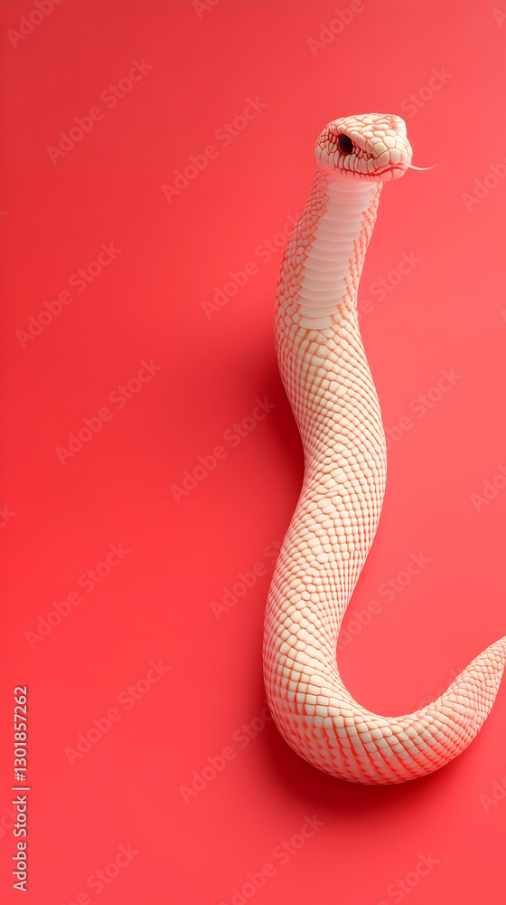 Fototapeta premium 3D Illustration Pink Snake Scales Red Background Reptile Render