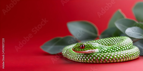 3D Illustration Green Snake...