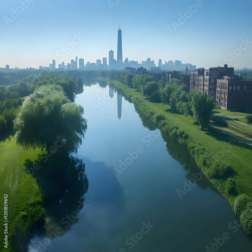 Serene Cityscape River Refl...