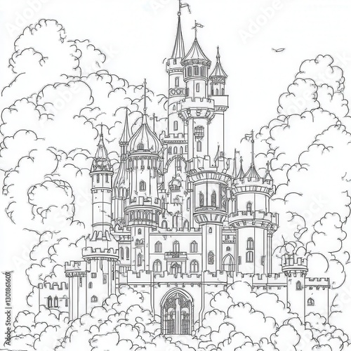 Wallpaper Mural Intricate castle surrounded by fluffy clouds, showcasing detailed architecture and fantasy elements Torontodigital.ca