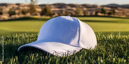 Photo White Cap on Green Gr...