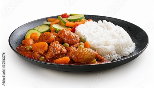 hyper realistic picture of food dish menu contains jollof chicken and white rice with mixed  (5)