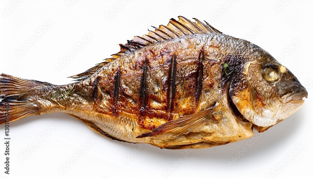mage of grilled fish, isolated image on white background mage of grilled fish, isolated image on white background