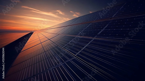 Photo Solar Panels Sunset Renewable Energy Clean Power Eco-Friendly Technology Illustration