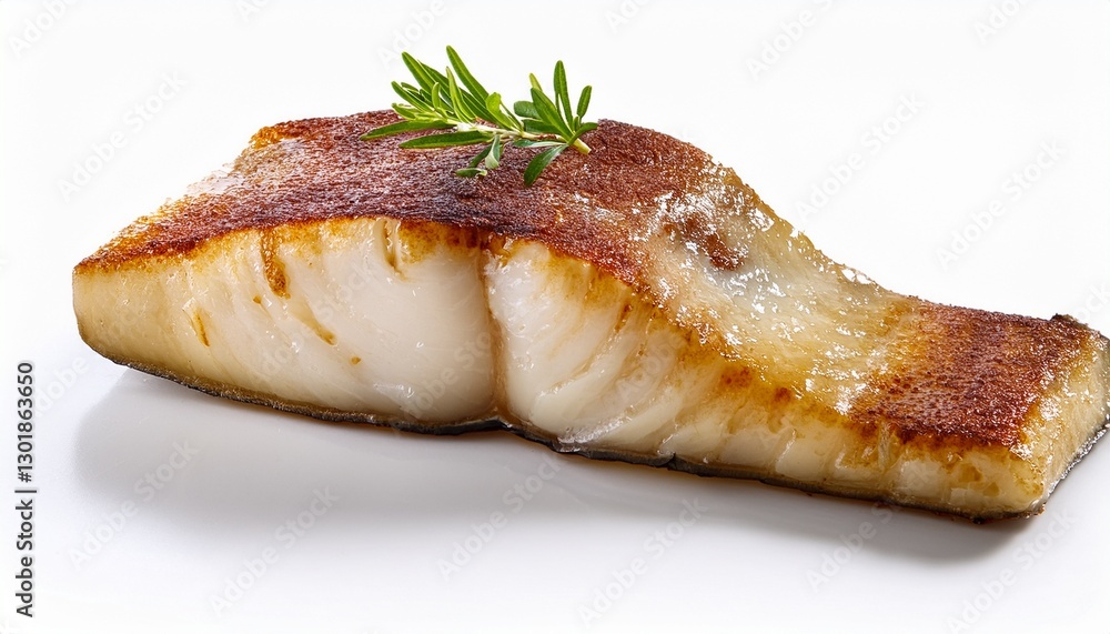piece of grilled monkfish on white background piece of grilled monkfish on white background