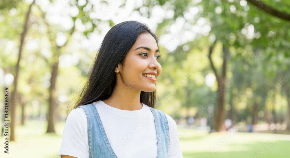 Smiling young asian female enjoying a peaceful day outdoors in nature Smiling young asian female enjoying a peaceful day outdoors in nature
