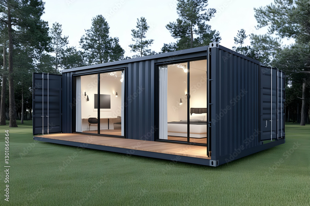 Obraz premium 3D Illustration Modern Container Home Forest Architecture Design Prefab House