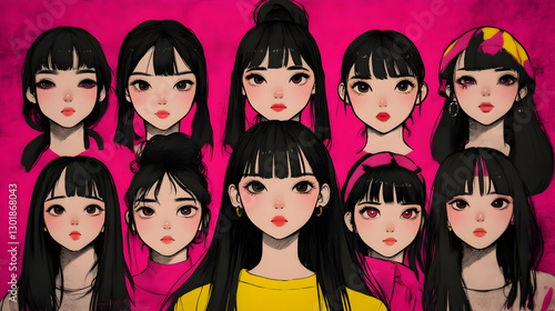 Girl Group Illustration, Vi...