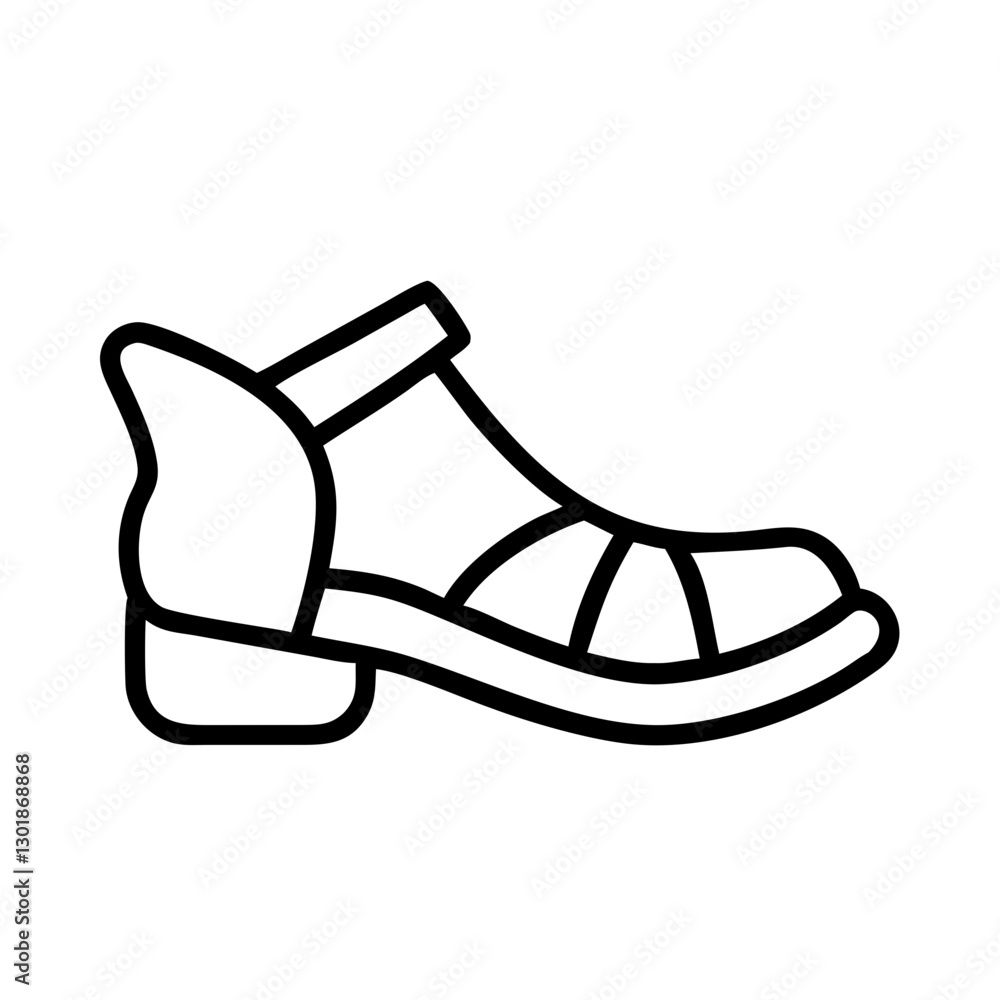 Heeled sandal icon in black outline Heeled sandal icon in black outline