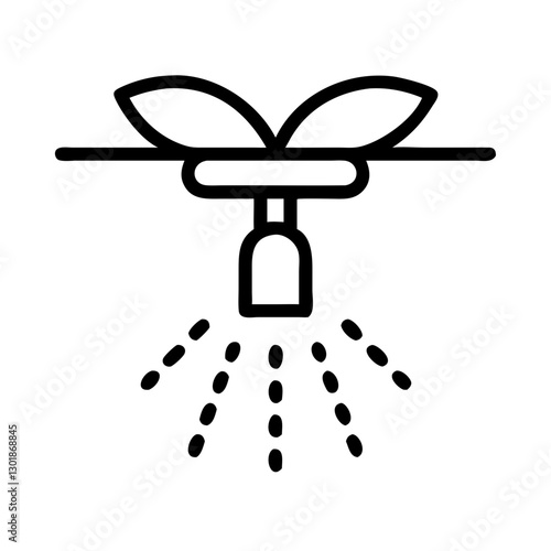 Drip irrigation system icon in black outline vector style