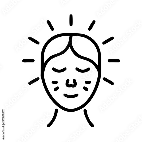 Relaxed face with glowing skin icon in black outline