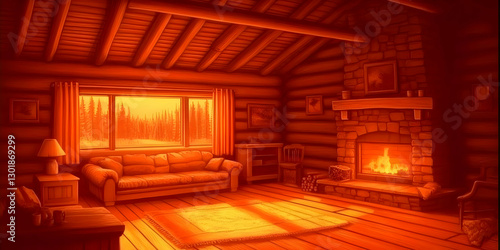 Cozy Cabin Illustration War...