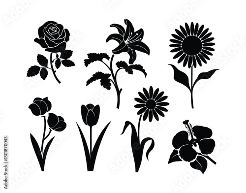 Decorative Flower Silhouette Set EPS Template