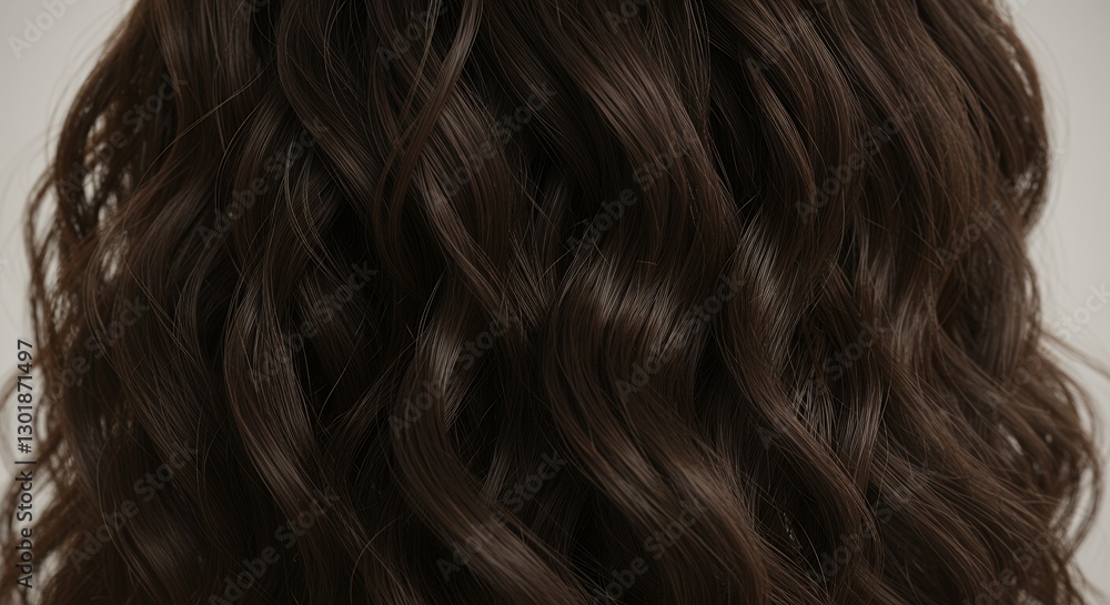 Close-up of flowing brown hair with soft wave styling details Close-up of flowing brown hair with soft wave styling details