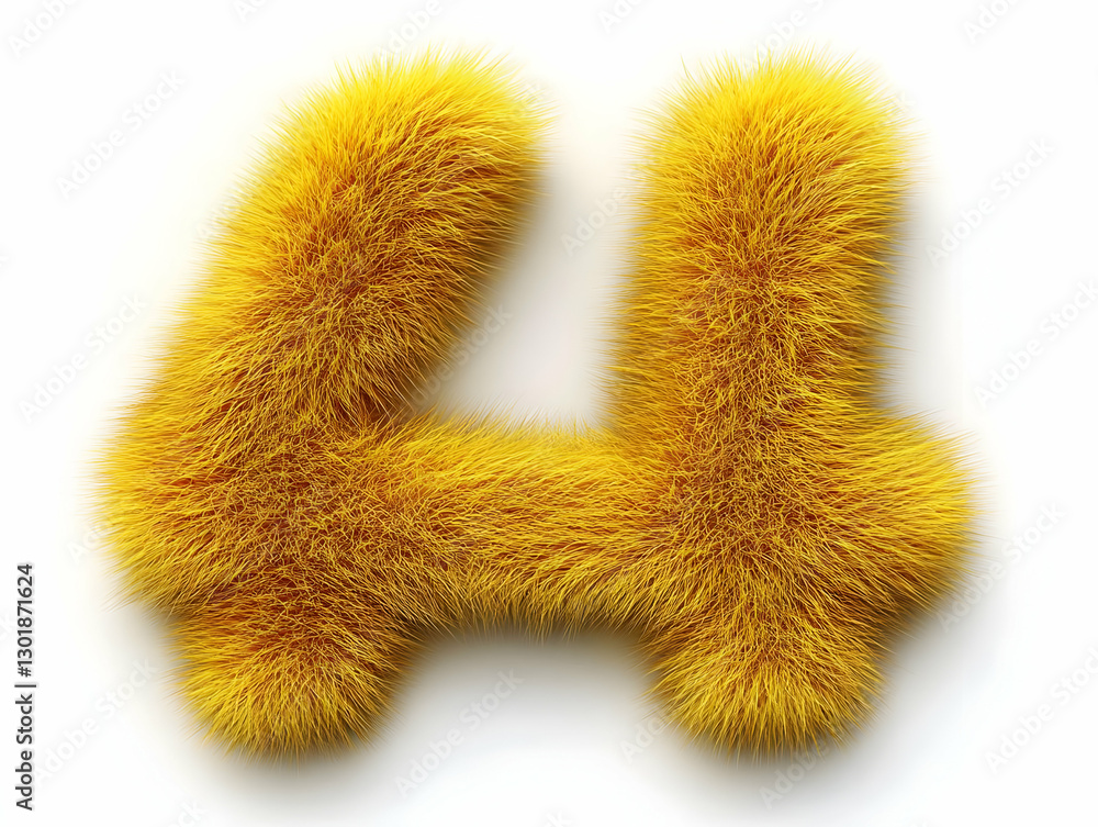 3D Illustration Golden Fur Number Four on White Background 3D Illustration Golden Fur Number Four on White Background