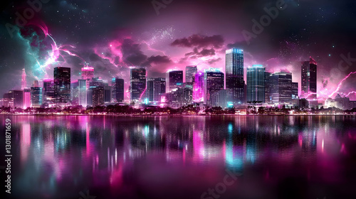 Neon City Nightscape Illust...