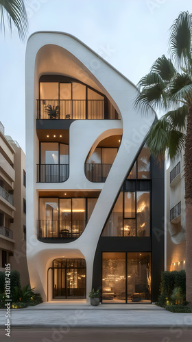 Modern Curvilinear Building Facade In Urban Setting