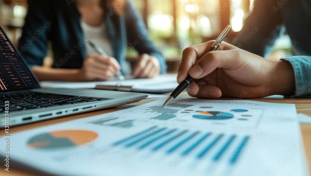 Business Team Analyzing Financial Data During a Meeting Business Team Analyzing Financial Data During a Meeting