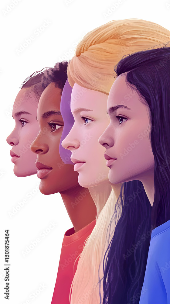 Illustration Diverse Women Side Profiles Unity Diversity Illustration Diverse Women Side Profiles Unity Diversity