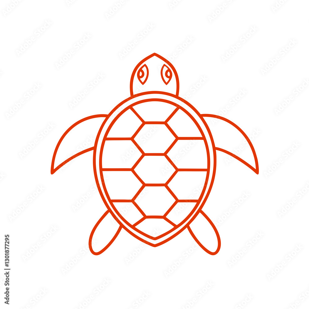 Obraz premium Cartoon vector icon of a turtle, orange lines, marine life theme